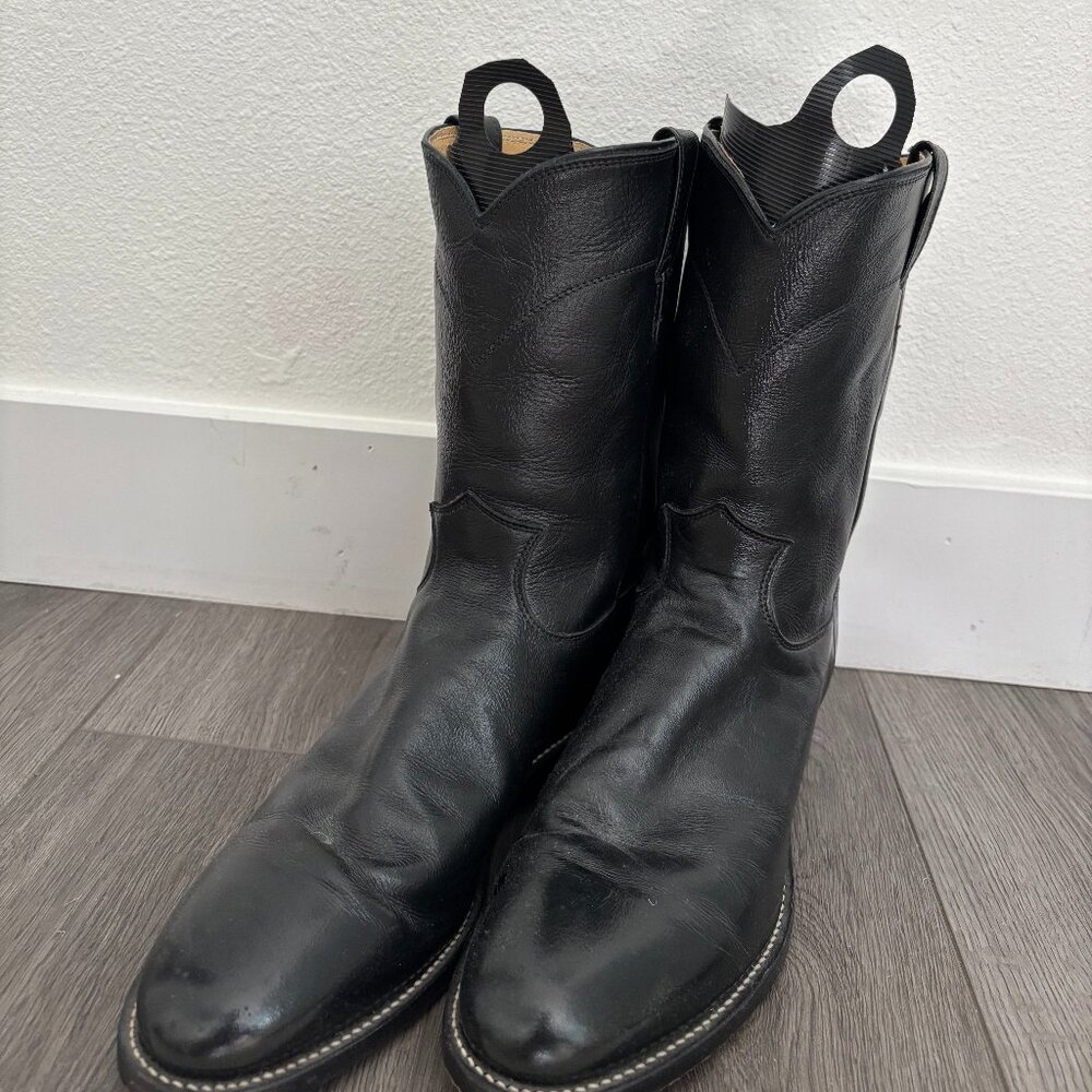 Vintage Black Leather Mens Cowboy Boots, size Mens 10.5
